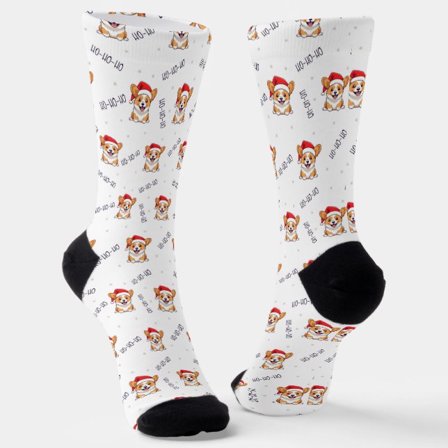 Corgis in Santa Hats Christmas Pattern Socks (Angled)