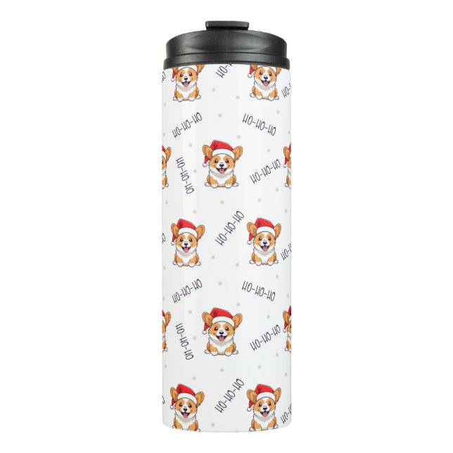 Corgis in Santa Hats Christmas Pattern Thermal Tumbler (Front)