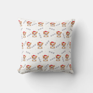Corgis in Santa Hats Christmas Pattern Throw Pillow
