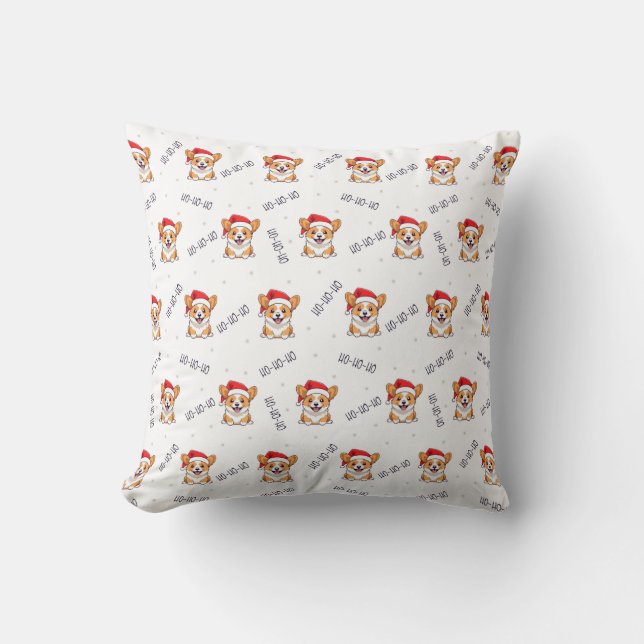 Corgis in Santa Hats Christmas Pattern Throw Pillow (Front)