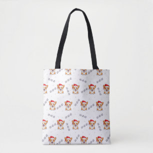 Corgis in Santa Hats Christmas Pattern Tote Bag
