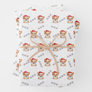 Corgis in Santa Hats Christmas Pattern Wrapping Paper Sheet