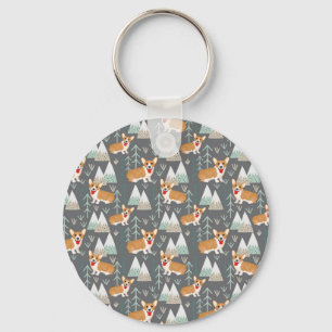 Corgis in the Mountains and Forest Pattern Keychain
