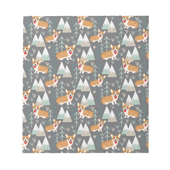 Corgis in the Mountains and Forest Pattern Notepad (Front)