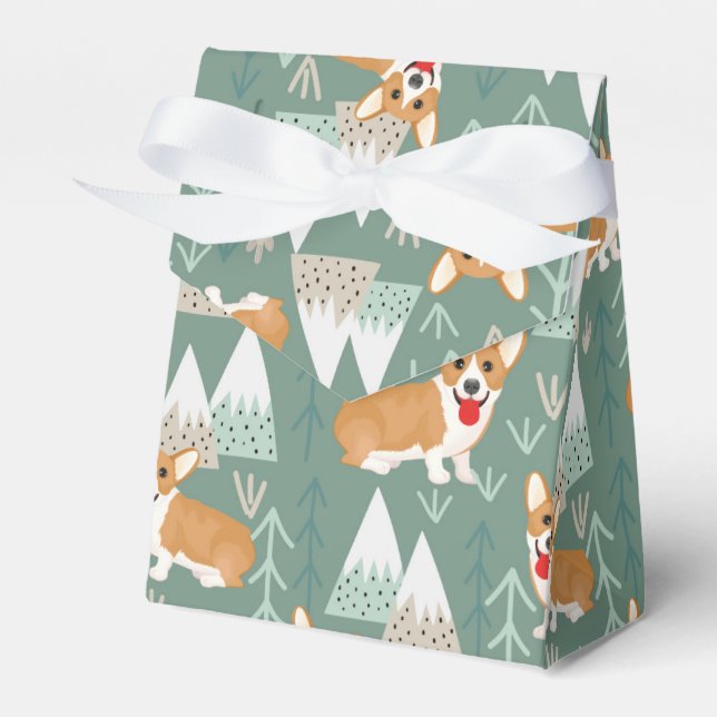 Corgis in the Mountains Forest Pattern Favor Box (Front Side)