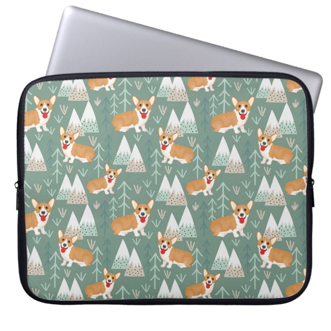 Corgis in the Mountains Forest Pattern Laptop Sleeve (Front)
