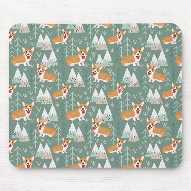 Corgis in the Mountains Forest Pattern Mouse Pad (Front)