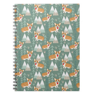 Corgis in the Mountains Forest Pattern Notebook