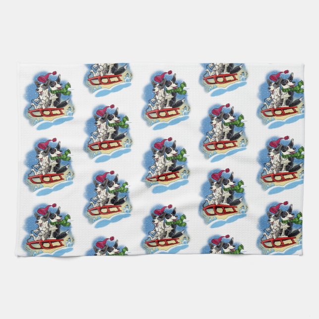 Corgis in the snow kitchen towel (Horizontal)