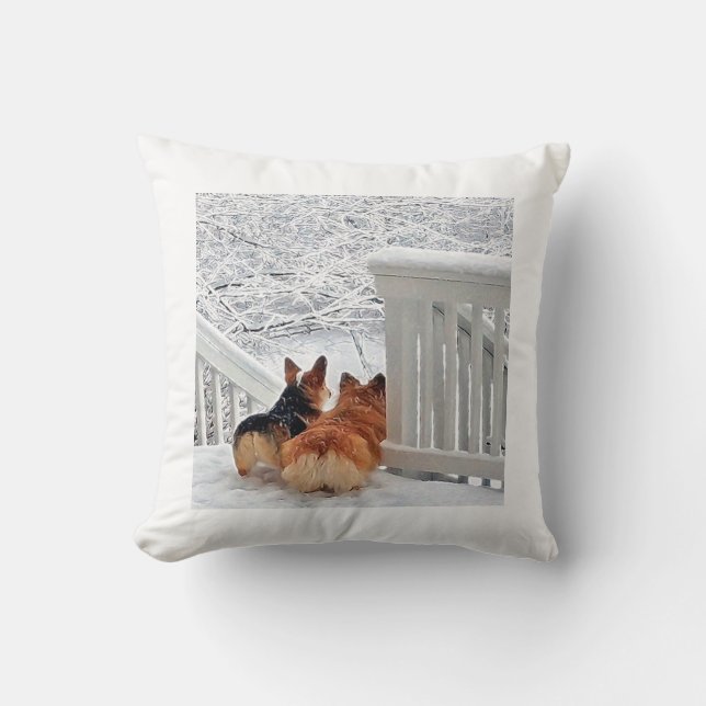 Corgis in the snow throw pillow (Front)