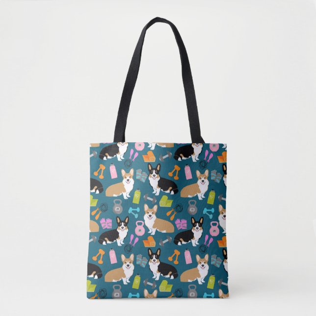 Corgis Workout - tri and red corgi design Tote Bag (Front)
