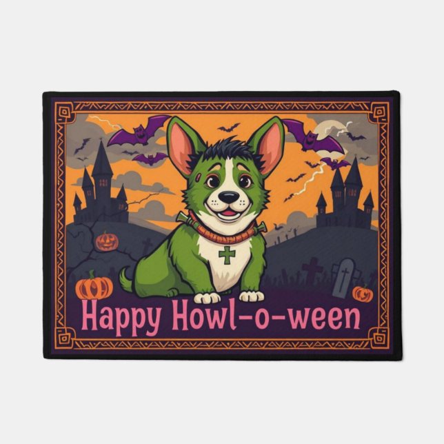 Corgistein Happy Howl-o-ween Doormat (Front)