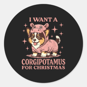 Corgitamus Funny Tri Color Corgi Christmas Pajama Classic Round Sticker