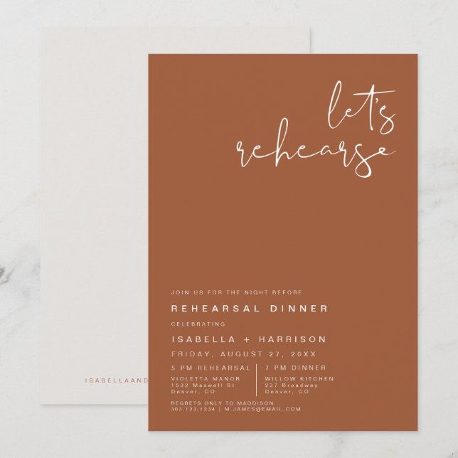 CORIANDER Bohemian Burnt Orange Rehearsal Dinner Invitation (Front/Back)