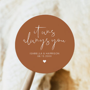 CORIANDER Bohemian Terracotta Always Wedding Favou Classic Round Sticker