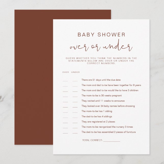 CORIANDER Boho Rust Over Under Baby Shower Game Invitation (Front/Back)