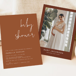 CORIANDER Boho Terracotta and Rust Baby Shower Invitation