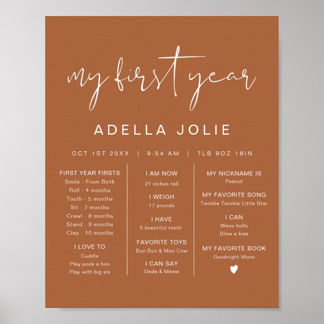 CORIANDER Boho Terracotta First Year Milestone Poster (Front)