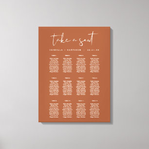 CORIANDER Boho Terracotta Rust Seating Chart Canvas Print