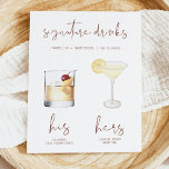CORIANDER Boho Watercolor Cocktail Signature Drink Poster<br><div class="desc">This signature drink sign features an edgy handwritten rust coloured font and modern minimalist design. The watercolor graphics are handmade and 15 popular drinks are included here in this listing. Click the 'edit using design tool' button in the personalization section to see the drinks that are included. Each drink is...</div>