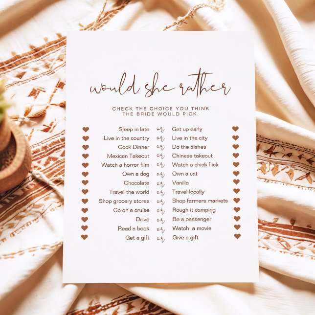 CORIANDER Boho Would She Rather Bridal Game Invitation (Creator Uploaded)