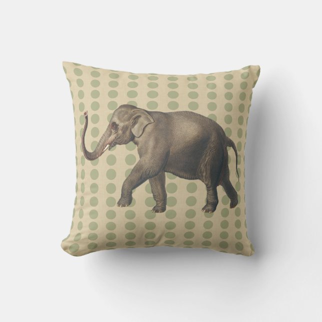 Coriander Spice Moods Dots with Elephant Throw Pillow (Front)