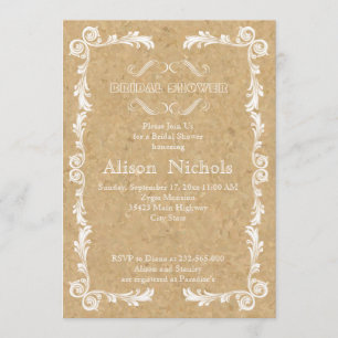 Cork and vintage frame wedding bridal shower invitation
