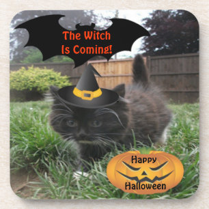 Cork Coaster Black Cat Witch Is Coming