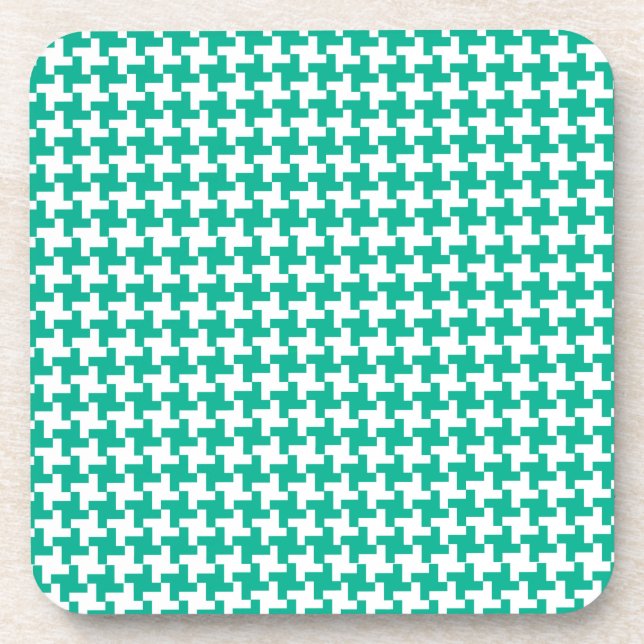 Cork Coaster or Table Mat, Emerald Green Dogtooth (Front)