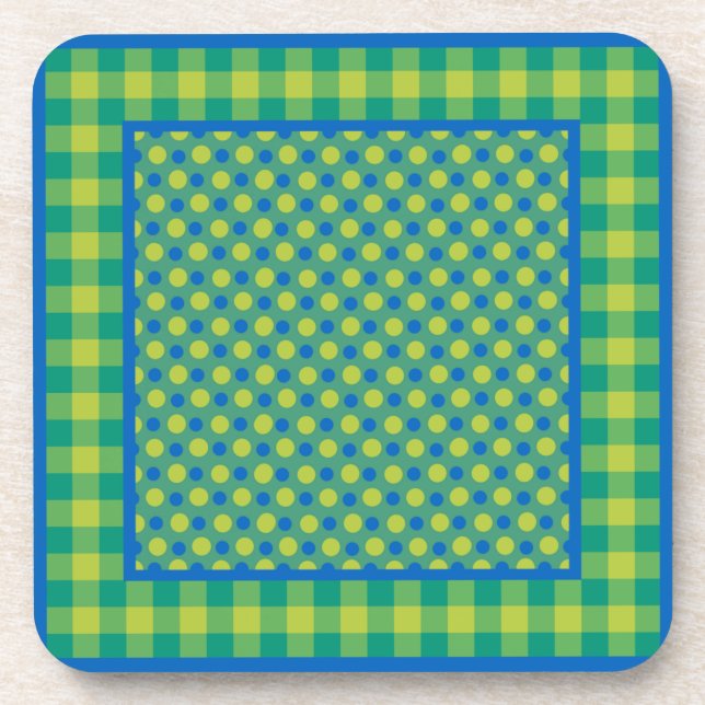 Cork Coaster or Table Mat, Green and Blue Patterns (Front)