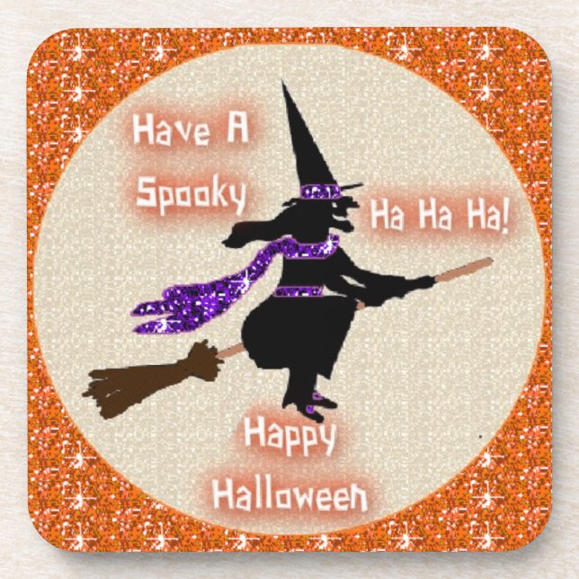 Cork Coaster Set Broom Stick Witch (Front)