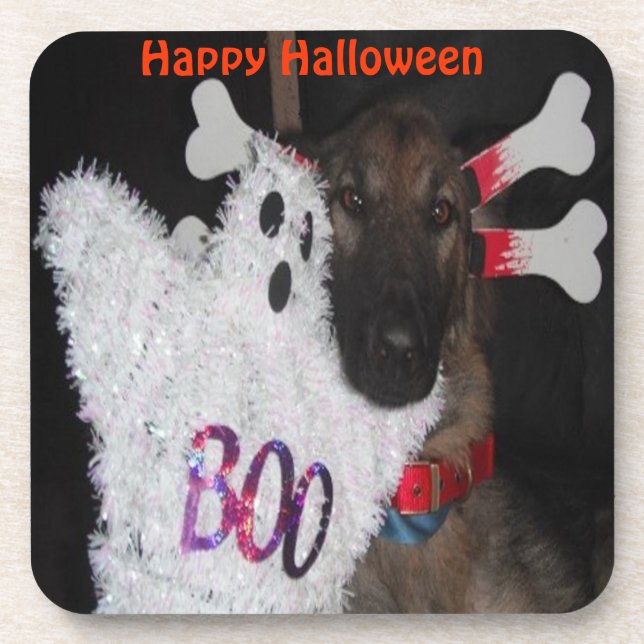 Cork Coaster Set German Shepherd Halloween Boo (Front)