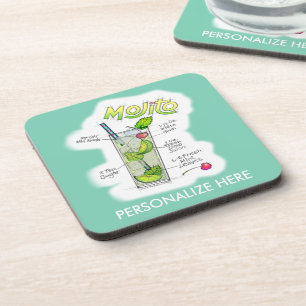 CORK COASTER SETS - MOJITO RECIPE COCKTAIL ART