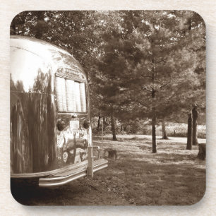 Cork Coaster Vintage Shiny Aluminum Camper Trailer