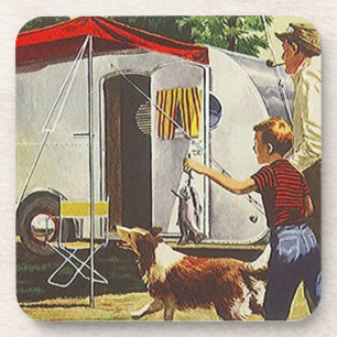 Cork Coaster Vintage Shiny Aluminum Camper Trailer