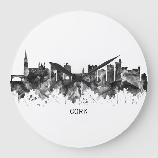 Cork Ireland  Skyline BW Large Clock (Front)
