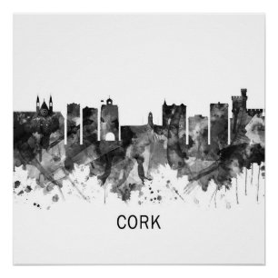 Cork Ireland Skyline BW Poster