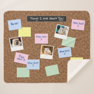 Cork Pinboard Look 6 Message & 3 Photo Collage Sherpa Blanket