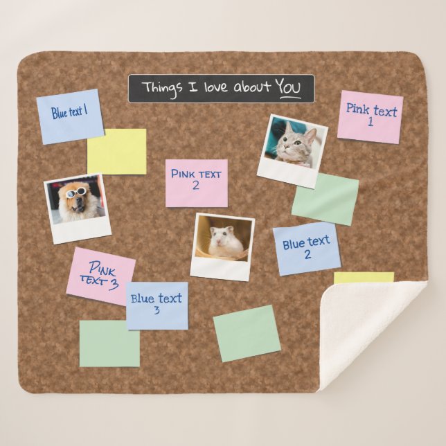 Cork Pinboard Look 6 Message & 3 Photo Collage Sherpa Blanket (Front (Horizontal))