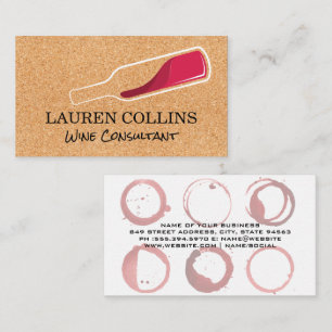 Cork Texture   Red Wine Bottle Logo   Wine Stains Business Card