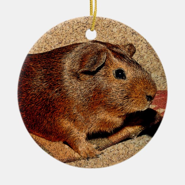 Corkboard Look Guinea Pig Ceramic Ornament (Front)