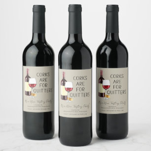 "Corks Are For Quitters" Watercolor Red Wine Party Wine Label