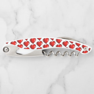 Corkscrew Bottle Opener Red Hearts 