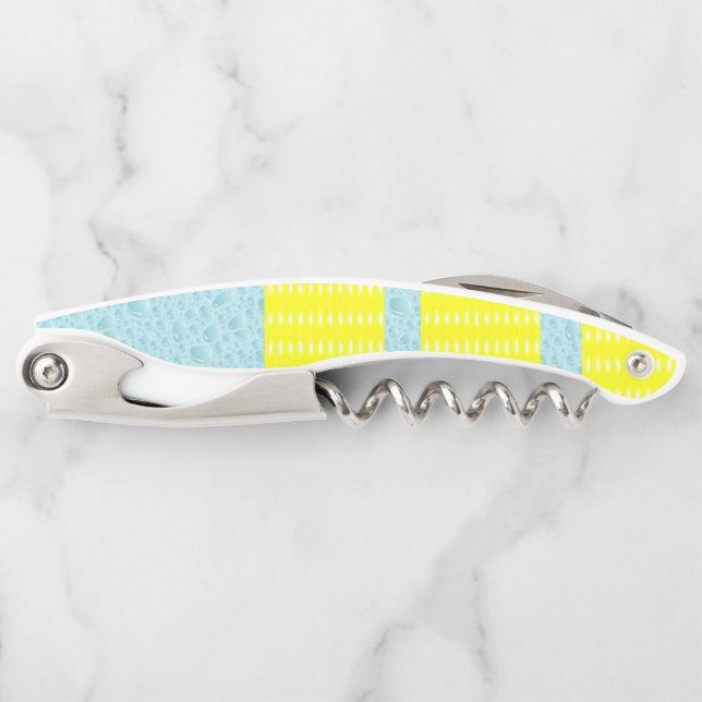 Corkscrew Bottle Opener Yellow and Blue (Front)