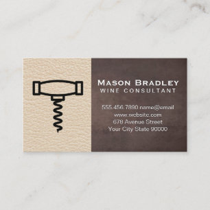 Corkscrew Icon   Brown Texture Leather Background Business Card