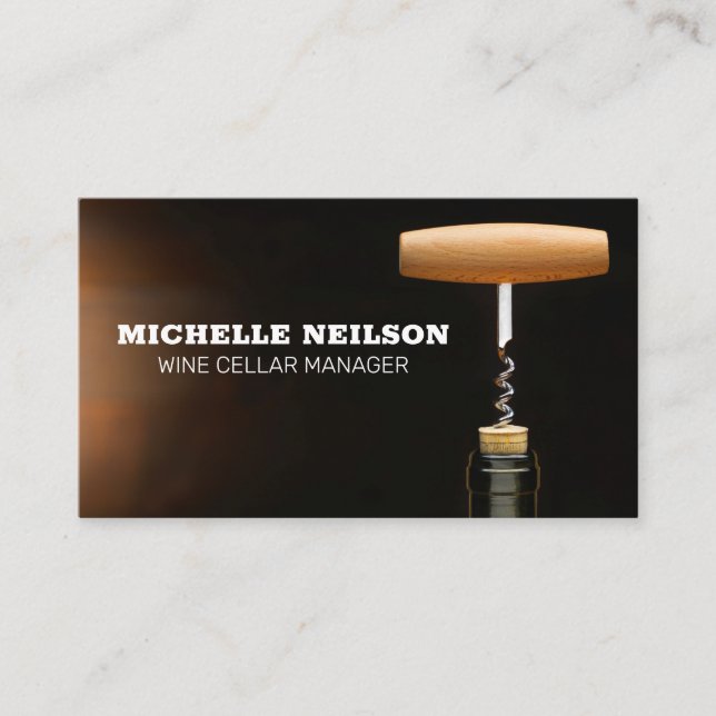 Corkscrew in Wine Bottle Business Card (Front)