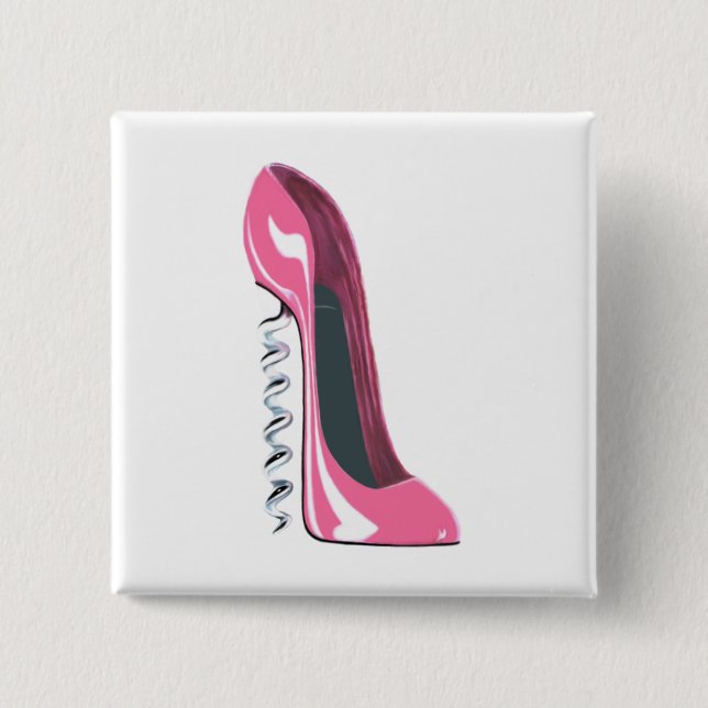 Corkscrew Pink Stiletto Shoe 2 Inch Square Button (Front)