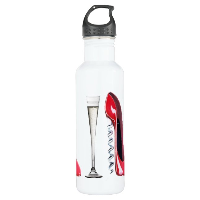Corkscrew Red Stiletto and Champagne Flute Liberty 710 Ml Water Bottle (Front)