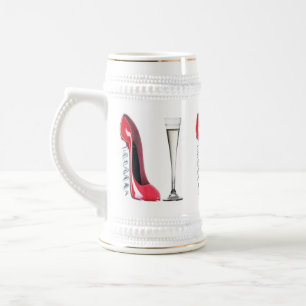 Corkscrew Stiletto Shoe and Champagne Flute Glass Beer Stein