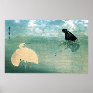 Cormorant and White Heron 1789 Poster